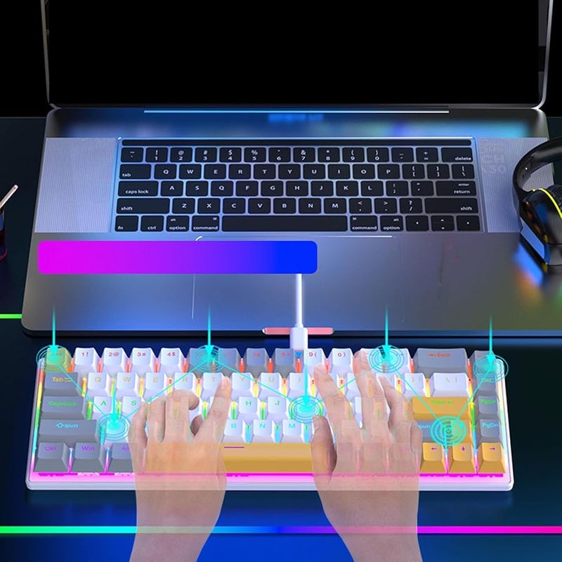 68 Keys Blue Switch Mechanical Gaming Keyboard RGB Wired 60 Percent For PC Laptop Yellow Gray White - Image 4